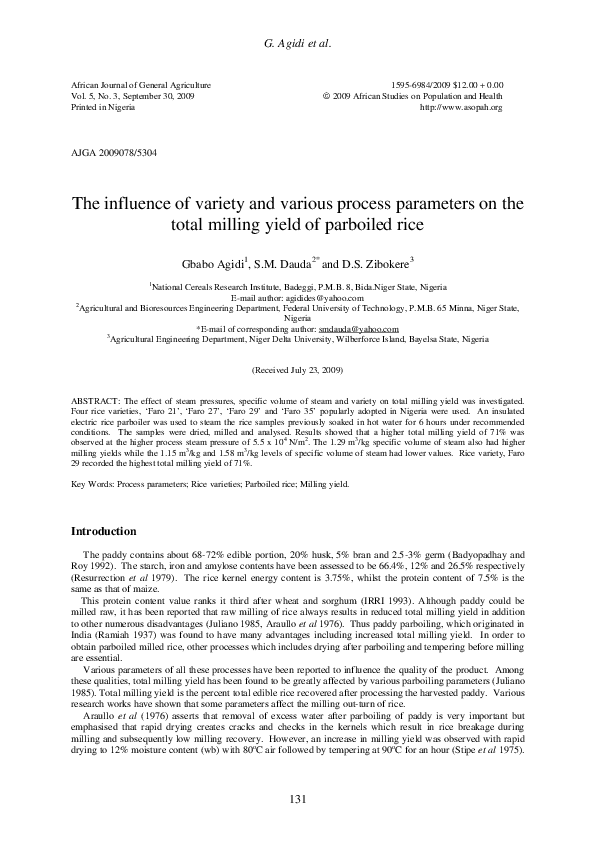 (PDF) The influence of Variety and various process parameters on the ...