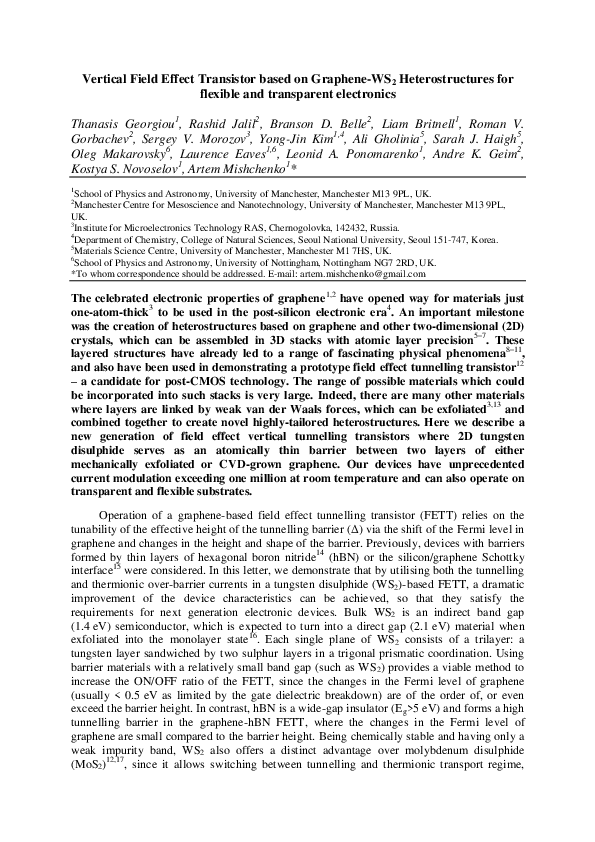 (PDF) Vertical fieldeffect transistor based on grapheneWS2