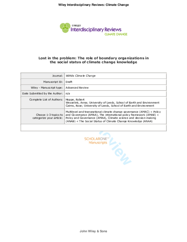  PDF The Role Of Boundary Organisations In The Social Status Of 