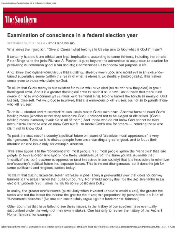 (PDF) Examination of conscience in a federal election year Carlos M Del Rio Academia.edu