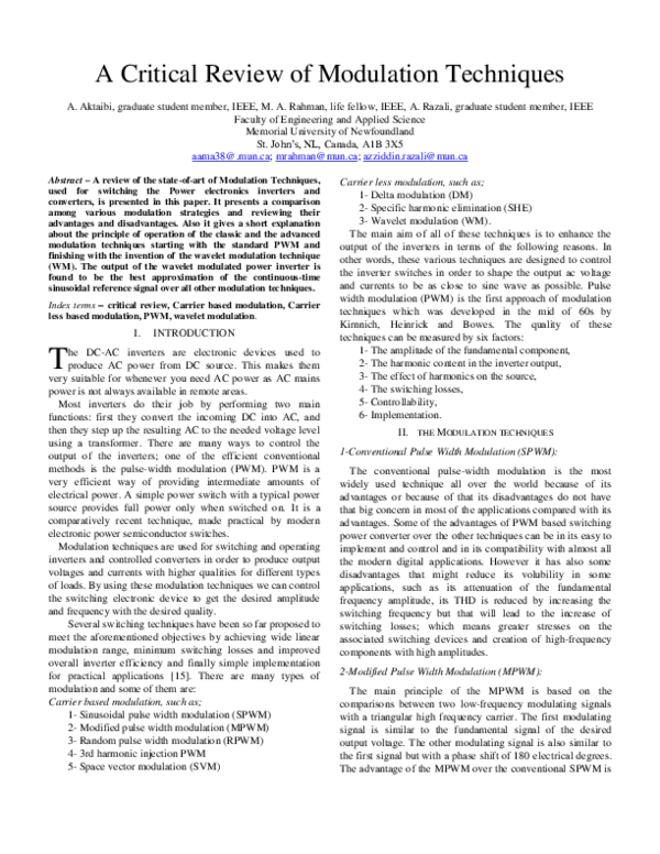 (PDF) A Critical Review of Modulation Techniques