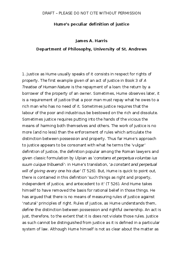 (DOC) Hume's peculiar definition of justice James Harris Academia.edu