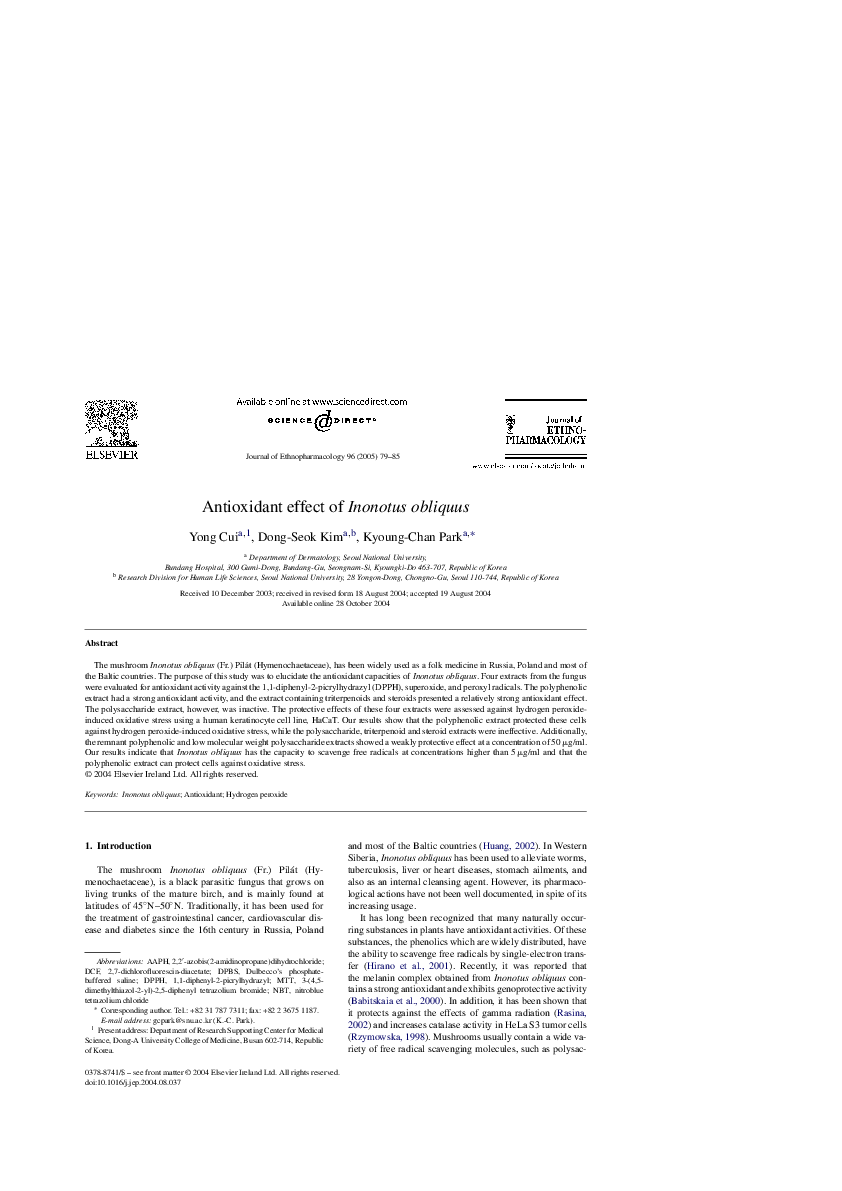 (PDF) Antioxidant effect of Inonotus obliquus