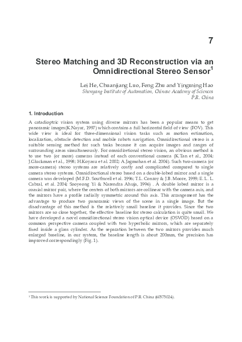 (PDF) Stereo Matching and 3D Reconstruction via an Omnidirectional ...