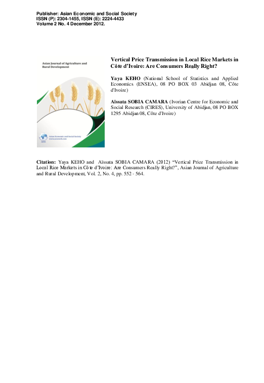(PDF) Vertical Price Transmission in Local Rice Markets in Côte d ...