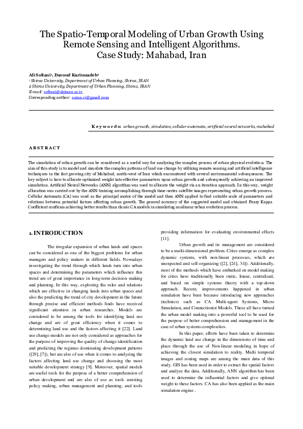 (PDF) The Spatio-Temporal Modeling of Urban Growth Using Intelligent ...