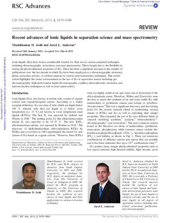 (PDF) Recent advances of ionic liquids in separation science and mass ...