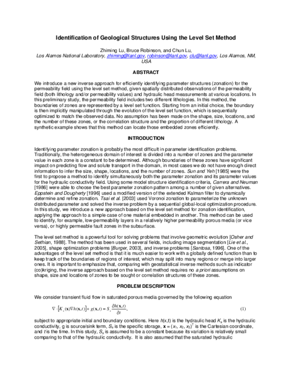 (PDF) Identification of geological structures using the level set method