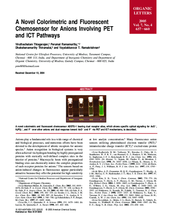 (PDF) A Novel Colorimetric and Fluorescent Chemosensor for Anions ...
