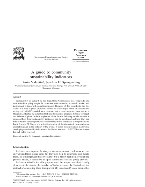 (PDF) A guide to community sustainability indicators