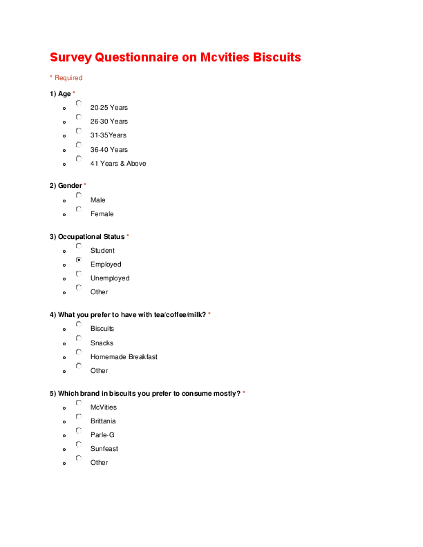 DOC Survey Questionnaire On Mcvities Biscuits doc-survey-questionnaire-on-mcvities-biscuits