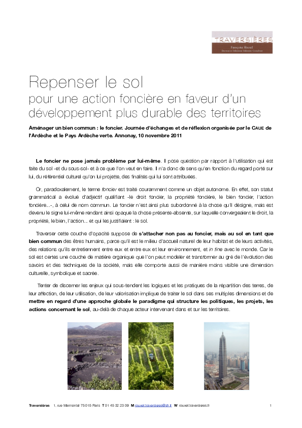 (PDF) Repenser le sol pour une action foncière en faveur d'un ...
