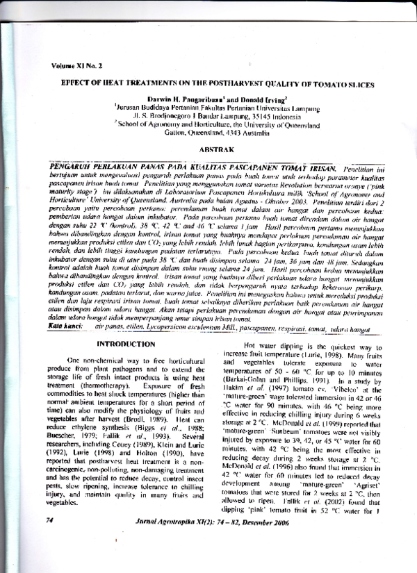 (PDF) Effect of Heat Treatment on the Postharvest Quality of Tomato Slices