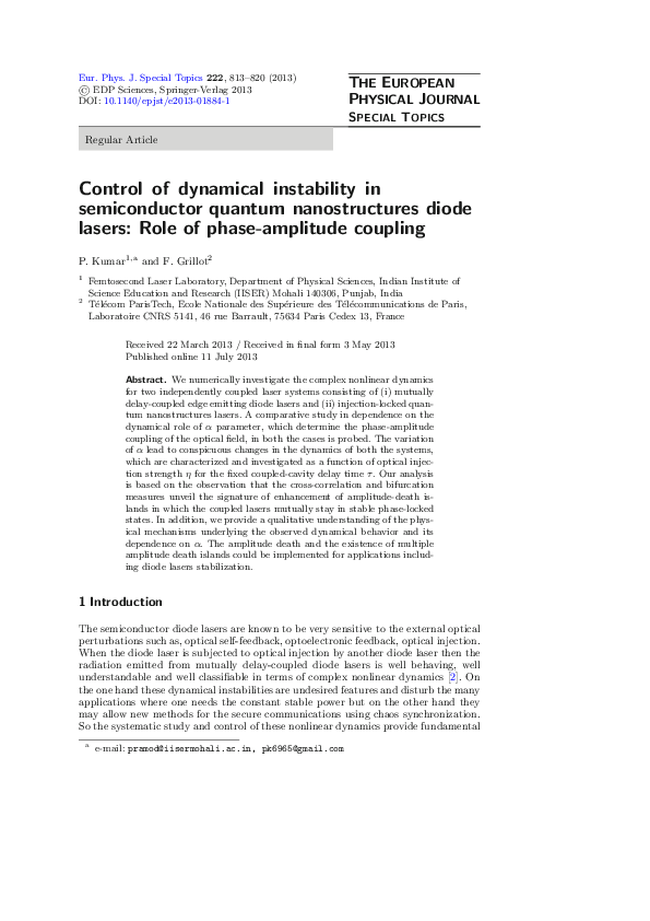 (PDF) Control of Dynamical Instability in Semiconductor Quantum ...