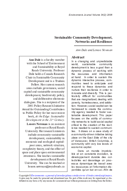 (PDF) Sustainable Community Development, Networks and Resilience