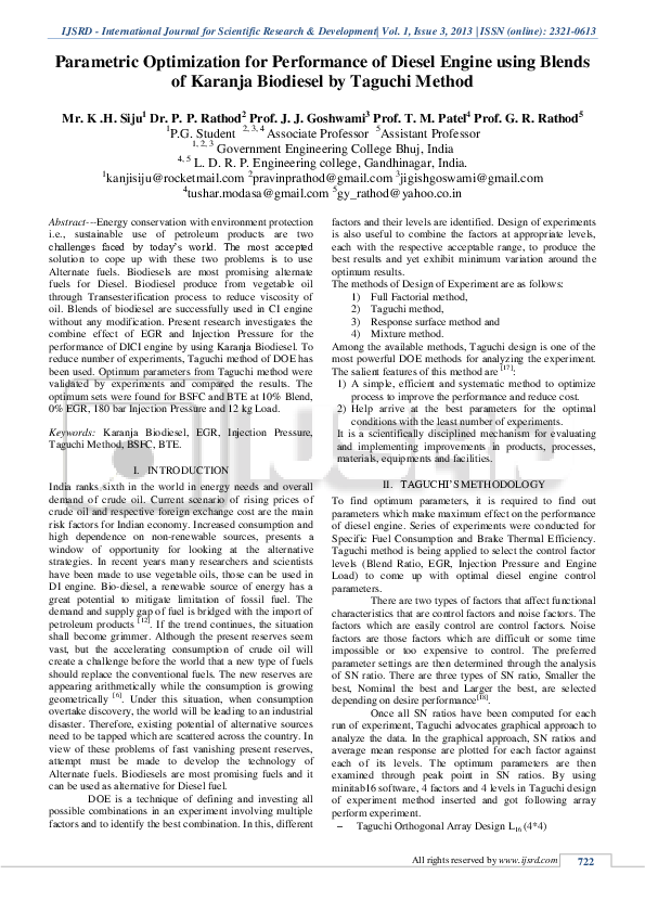 (PDF) Parametric Optimization for Performance of Diesel Engine using ...