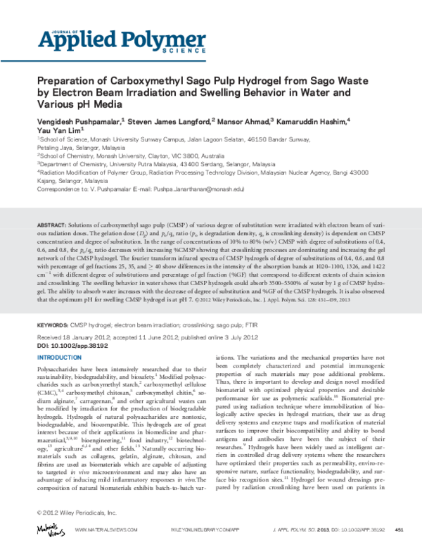 (PDF) Preparation of Carboxymethyl Sago Pulp Hydrogel from Sago Waste