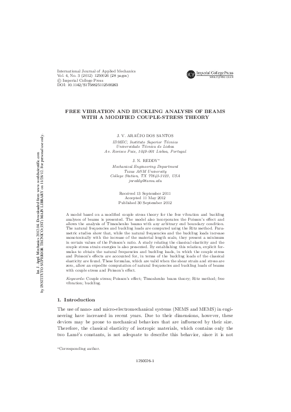 (PDF) Free vibration and buckling analysis of beams with a modified ...