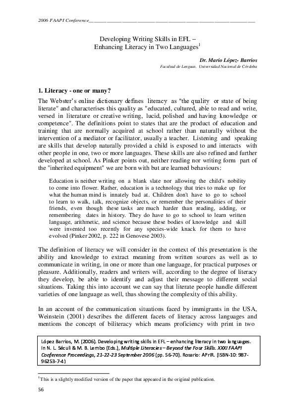 (PDF) Developing writing skills in EFL – enhancing literacy in two ...