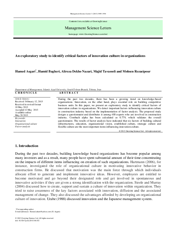 (PDF) An exploratory study to identify critical factors of innovation ...
