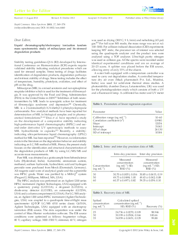 (PDF) 4 rapid communication in mass spectrometry Prashant Devrukhakar