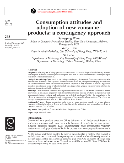 (PDF) Consumption attitudes and adoption of new consumer products: a ...