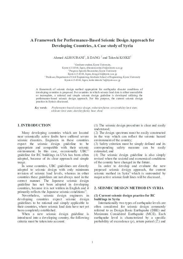 (PDF) A Framework for Performance-Based Seismic Design Approach for ...