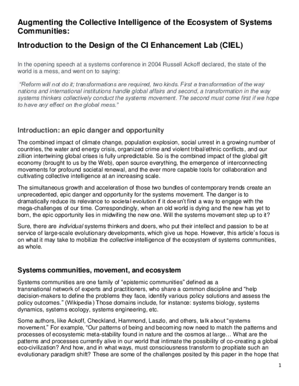 (DOC) Augmenting the Collective Intelligence of the Ecosystem of ...
