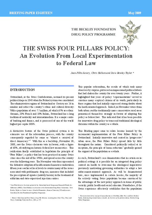 (PDF) The Swiss Four Pillars Policy An Evolution From Local