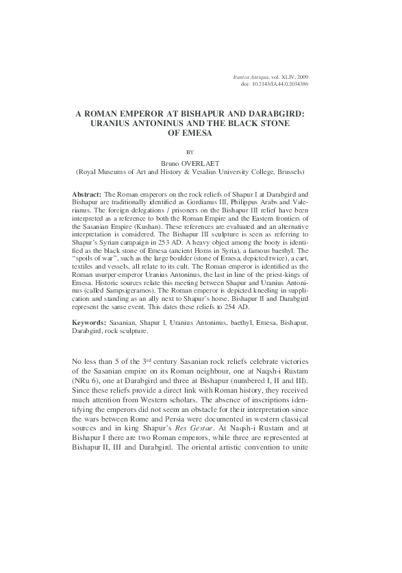 (PDF) A Roman Emperor at Bishapur and Darabgird. Uranius Antoninus and ...