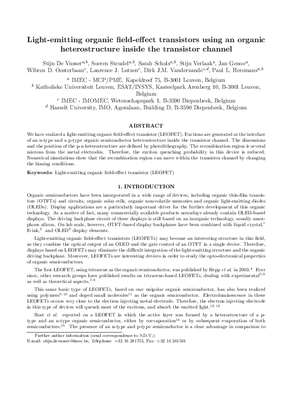 (PDF) Lightemitting organic fieldeffect transistors using an organic heterostructure inside