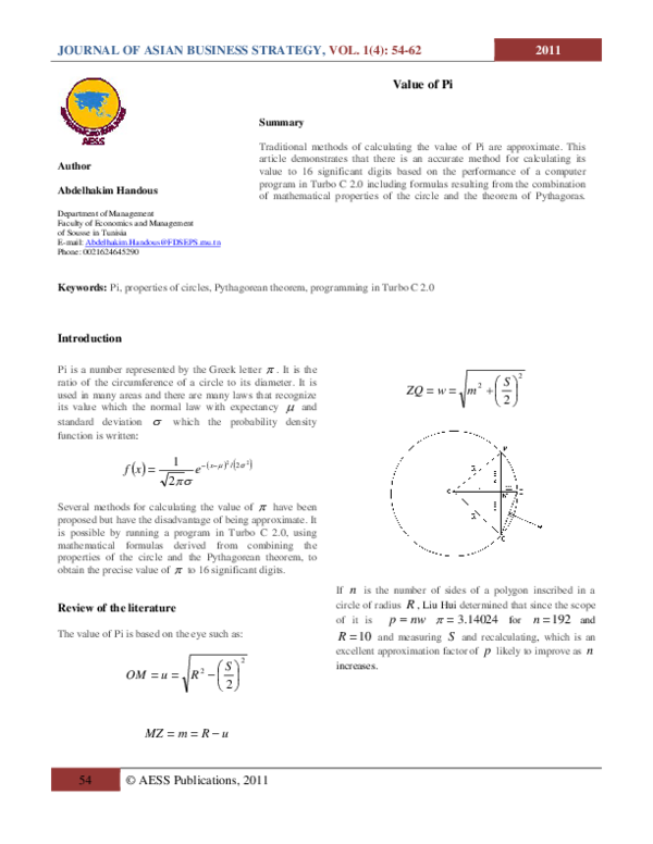 (PDF) Value of Pi Journal of Asian Business Strategy Academia.edu