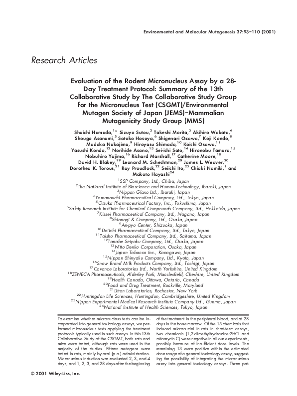 (PDF) Evaluation of the Rodent Micronucleus Assay by a 28 Day Trial