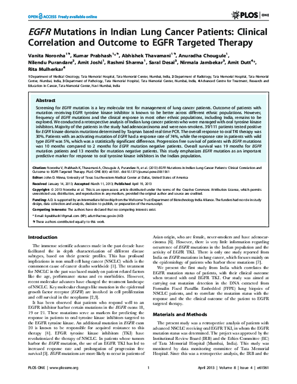 (PDF) EGFR Mutations in Indian Lung Cancer Patients: Clinical ...