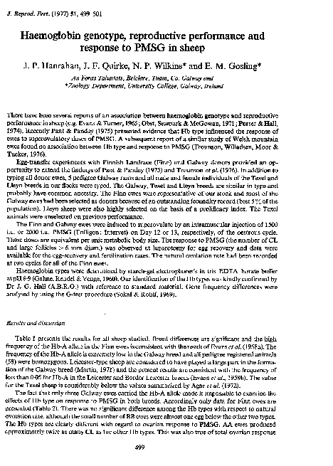 (PDF) Haemoglobin genotype, reproductive performance and response to ...