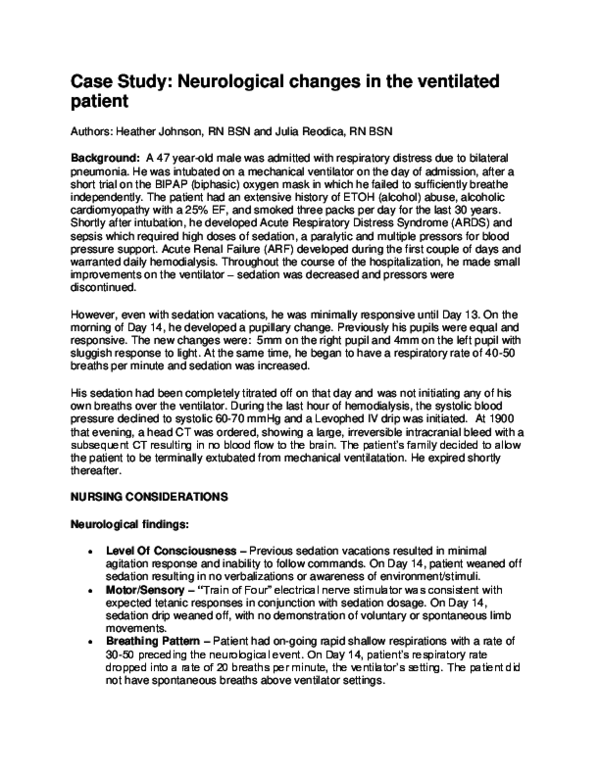 (DOC) Case Study Neurological Changes in the Ventilated Patient