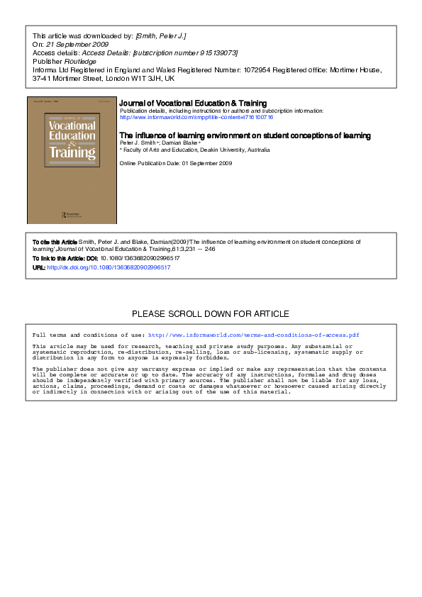 (PDF) The influence of learning environment on student conceptions of ...