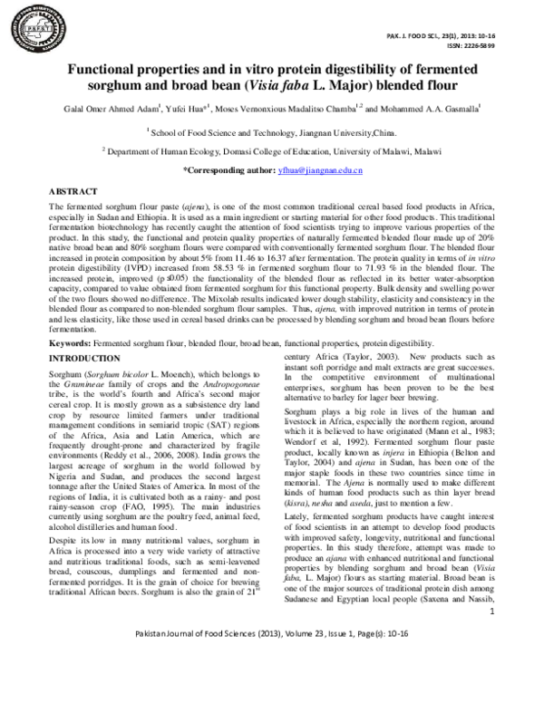 (PDF) Functional properties and in vitro protein digestibility of fermented