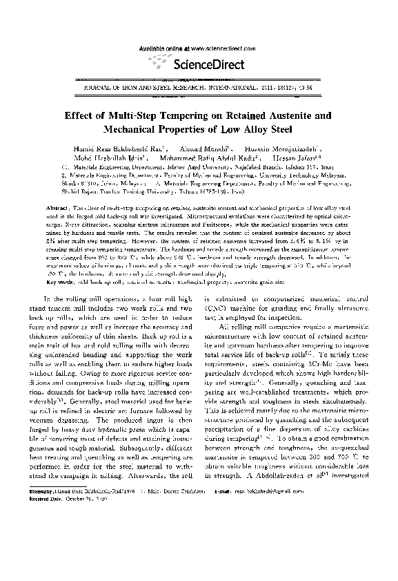 (PDF) Effect of Multi-Step Tempering on Retained Austenite and ...