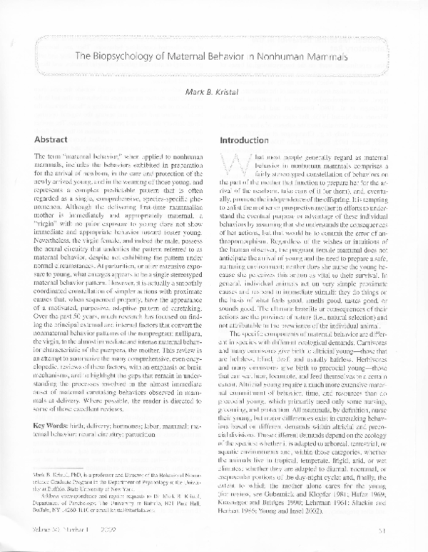 (PDF) The biopsychology of maternal behavior in nonhuman mammals