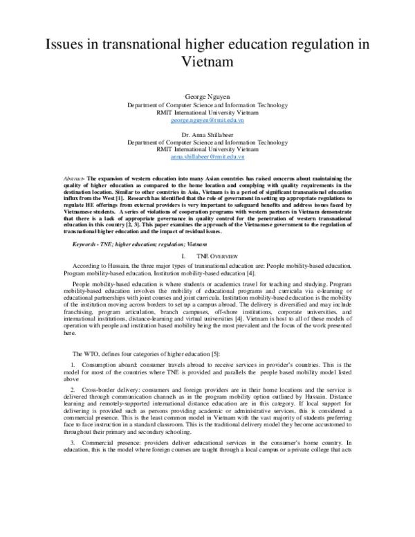 (PDF) Issues in transnational higher education regulation in Vietnam