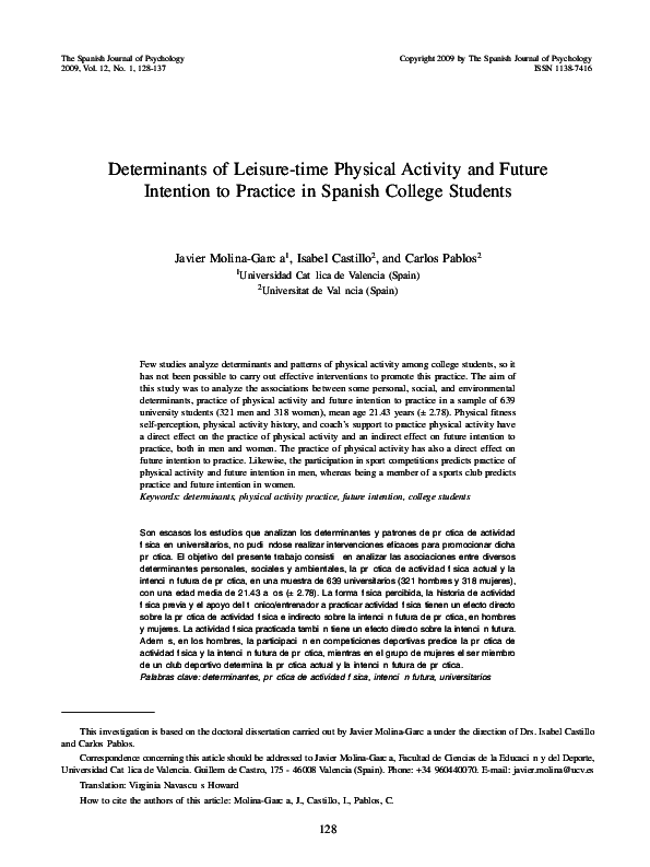 (PDF) Determinants of leisure-time physical activity and future ...