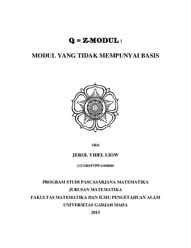 (PDF) Q = Z-MODUL : MODUL YANG TIDAK MEMPUNYAI BASIS