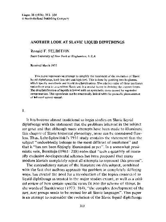 (PDF) Another look at Slavic liquid diphthongs