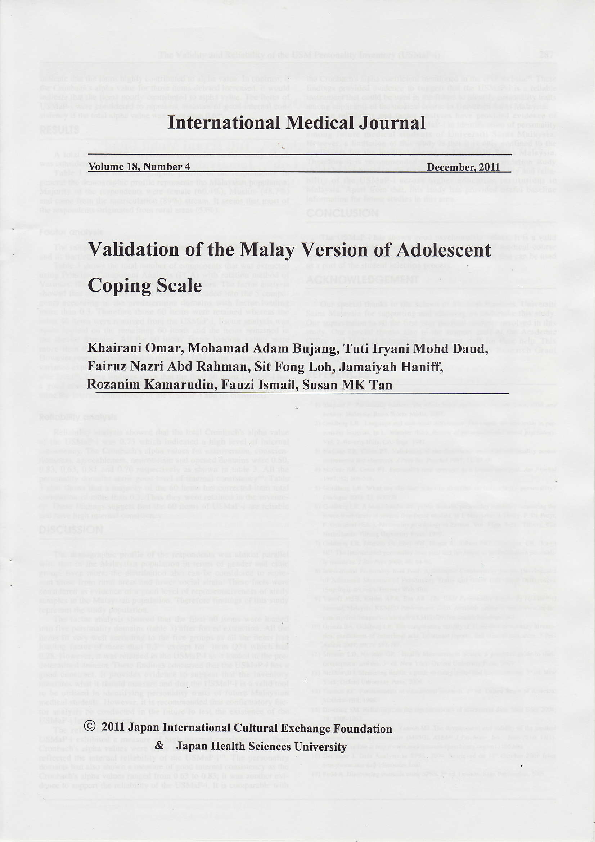 Pdf Validation Of The Malay Version Of Acs Sit Fong Loh Academia Edu