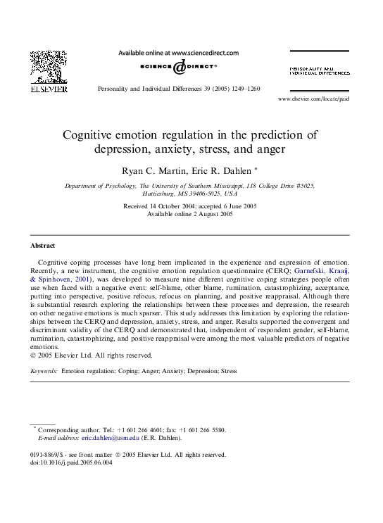 (PDF) Cognitive emotion regulation in the prediction of depression ...