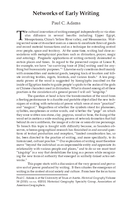 (PDF) Networks of Early Writing