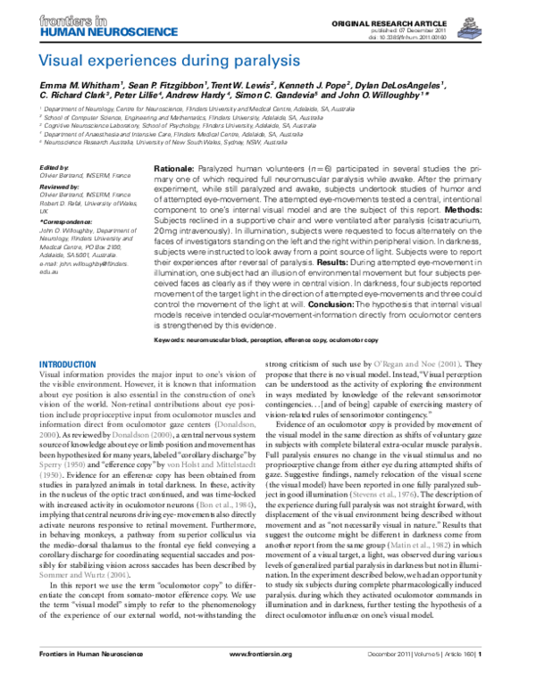 (PDF) Visual experiences during paralysis