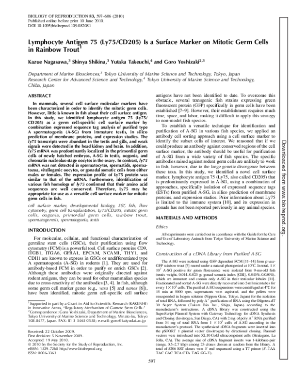 (PDF) Lymphocyte Antigen 75 (Ly75/CD205) Is a Surface Marker on Mitotic ...