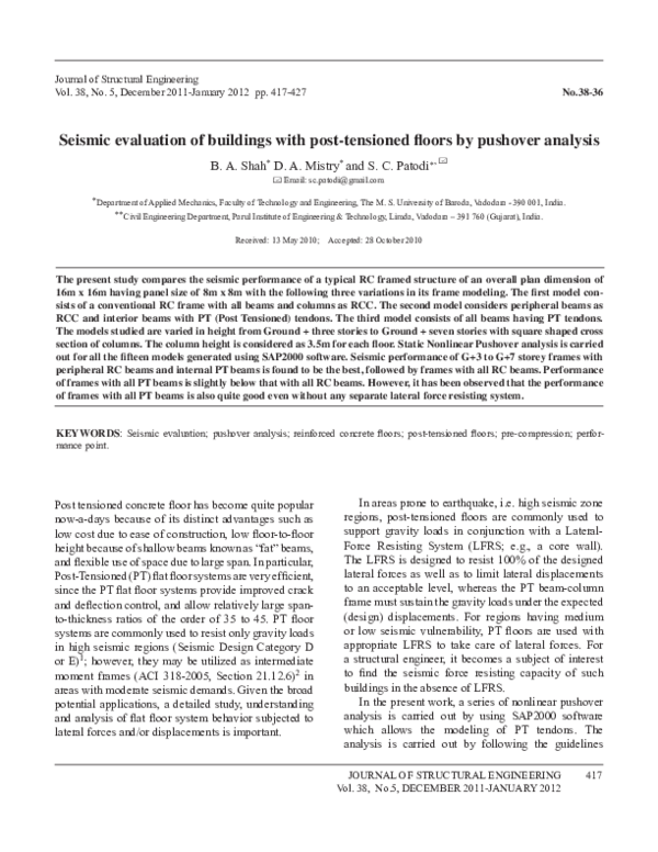 (PDF) Seismic evaluation of buildings with post-tensioned ﬂoors by ...